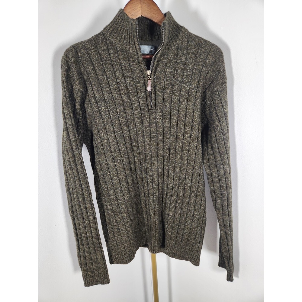 Oscar De La‎ Renta Mens Quarter Zip Dark Gray Knit Sweater Size XL